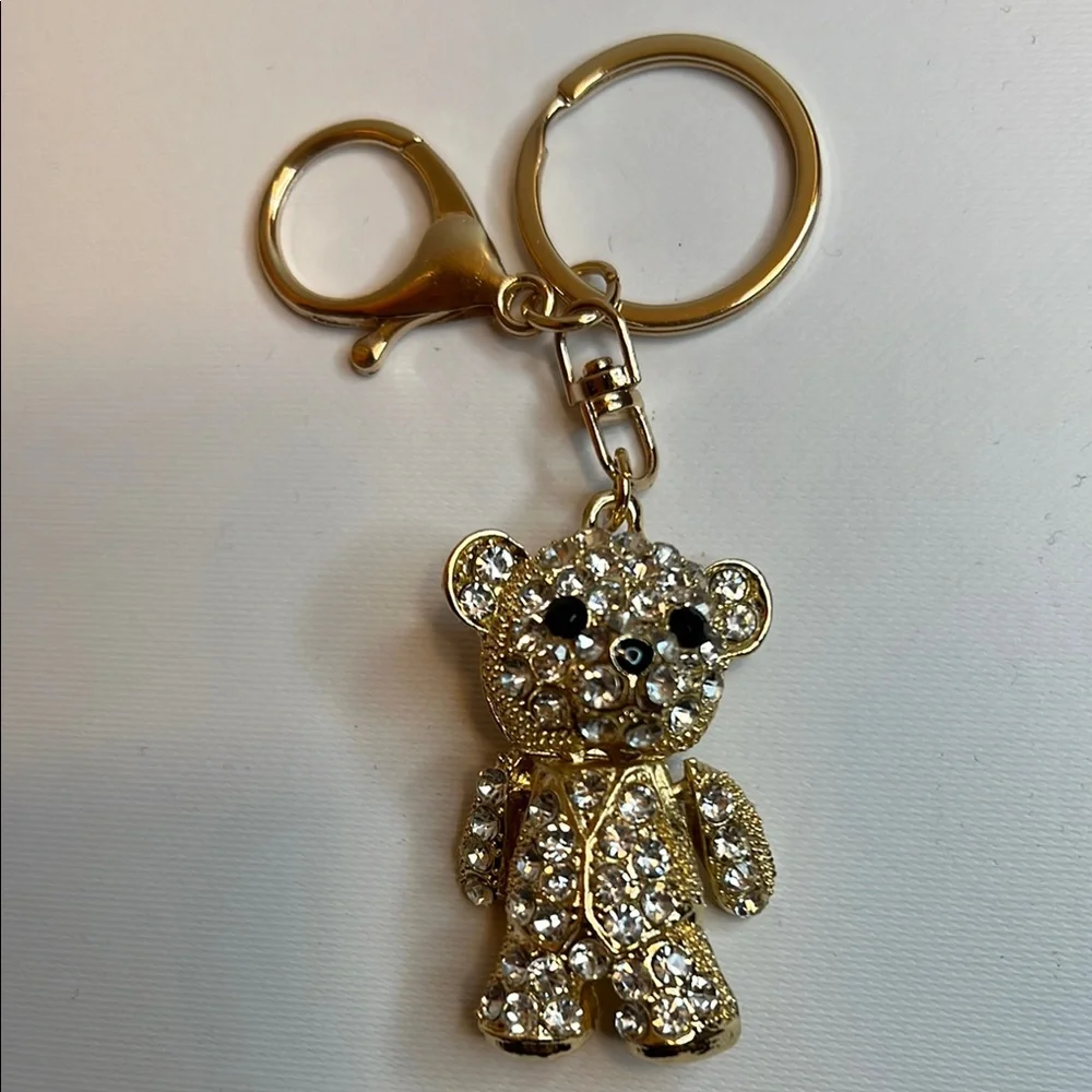 Gold Crystal Teddy Bear Bag Charm or Keychain